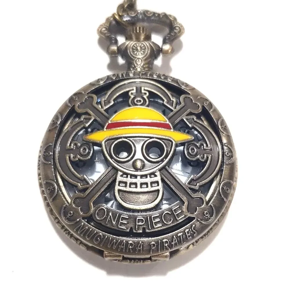 One Piece Pocket Watch Gold Bronze Pirate Anime Necklace Clock Christmas Gift